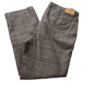 LL Bean Classic Fit Glen Plaid Trousers Brown Tan Check Straight Leg Pants 16R